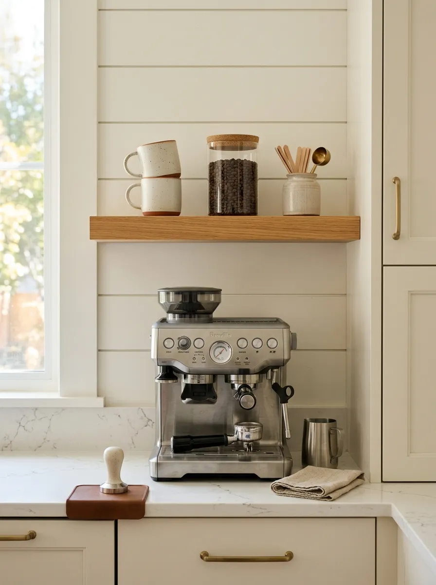 Install a Small Shelf Above the Coffee Maker