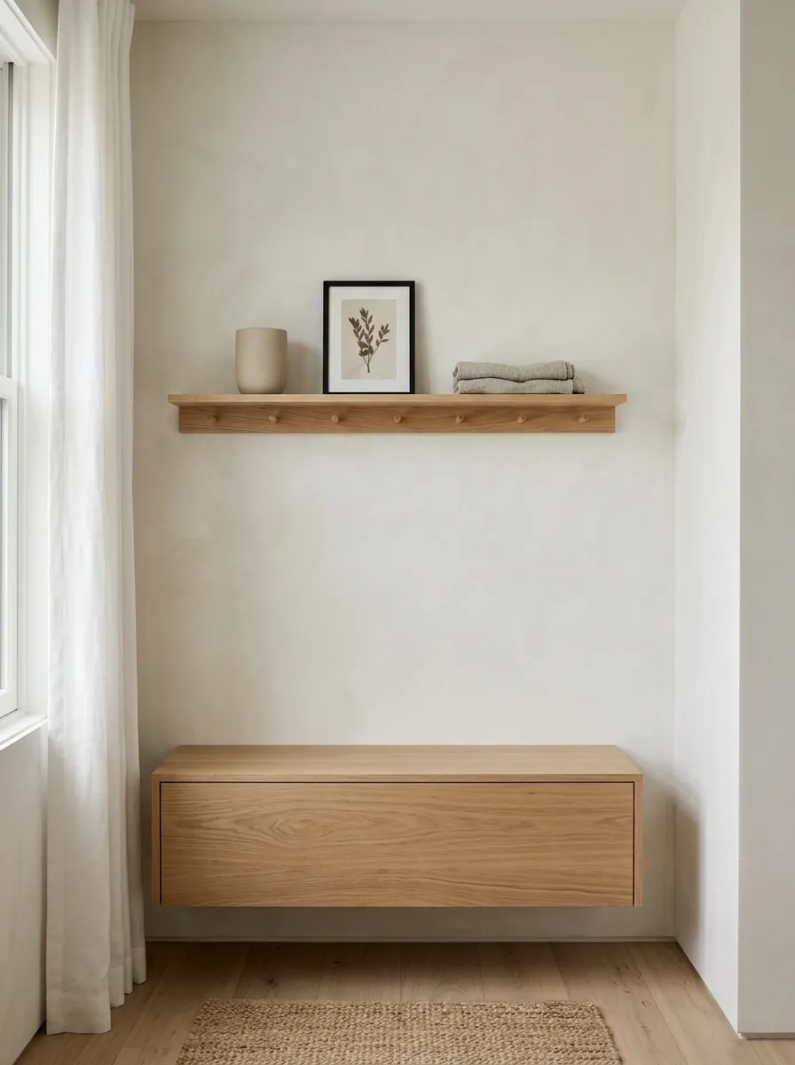 Japandi Wall With Floating Oak Peg Shelf