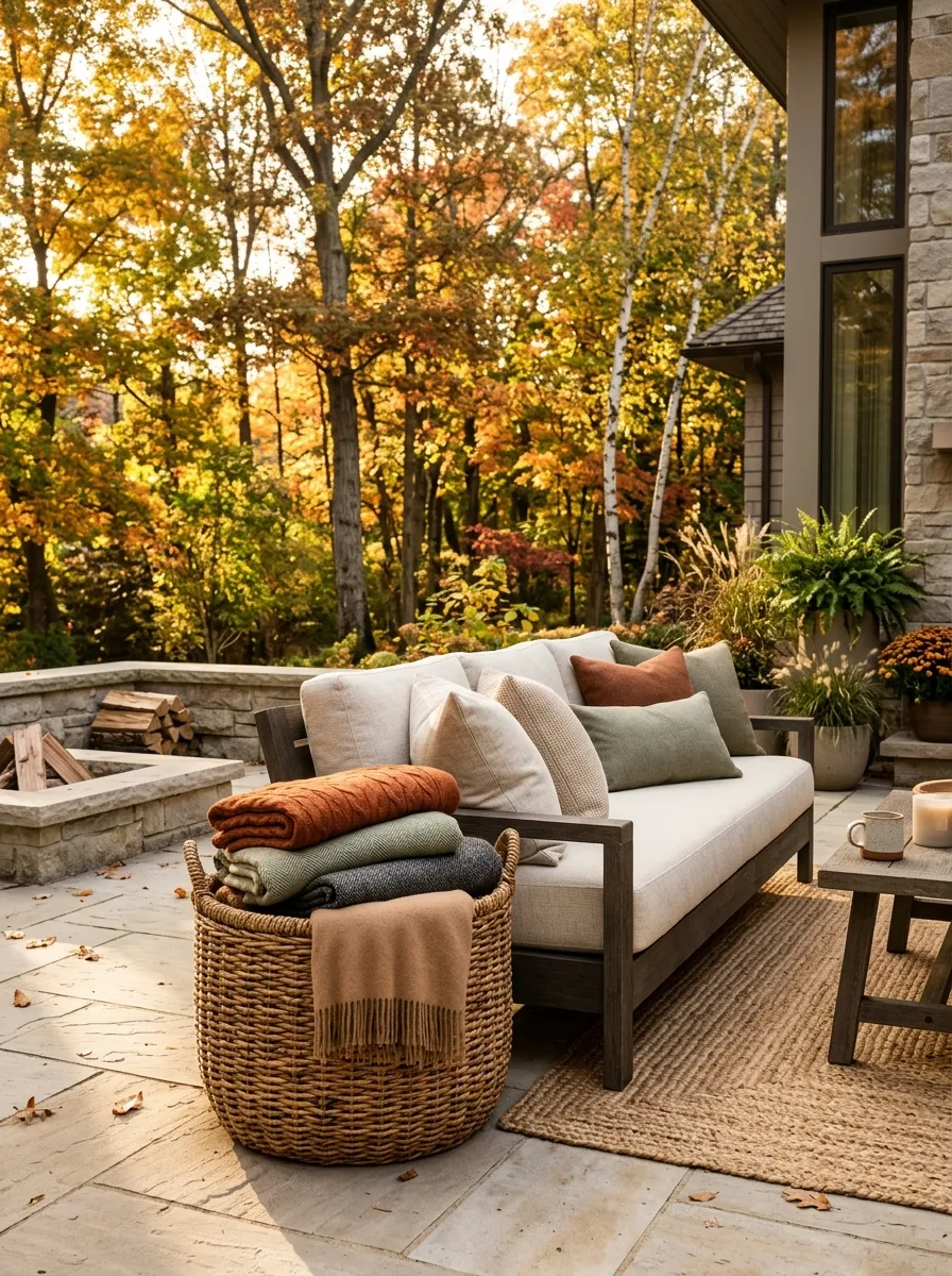 Keep a Large Woven Basket Filled With Blankets Beside the Sofa