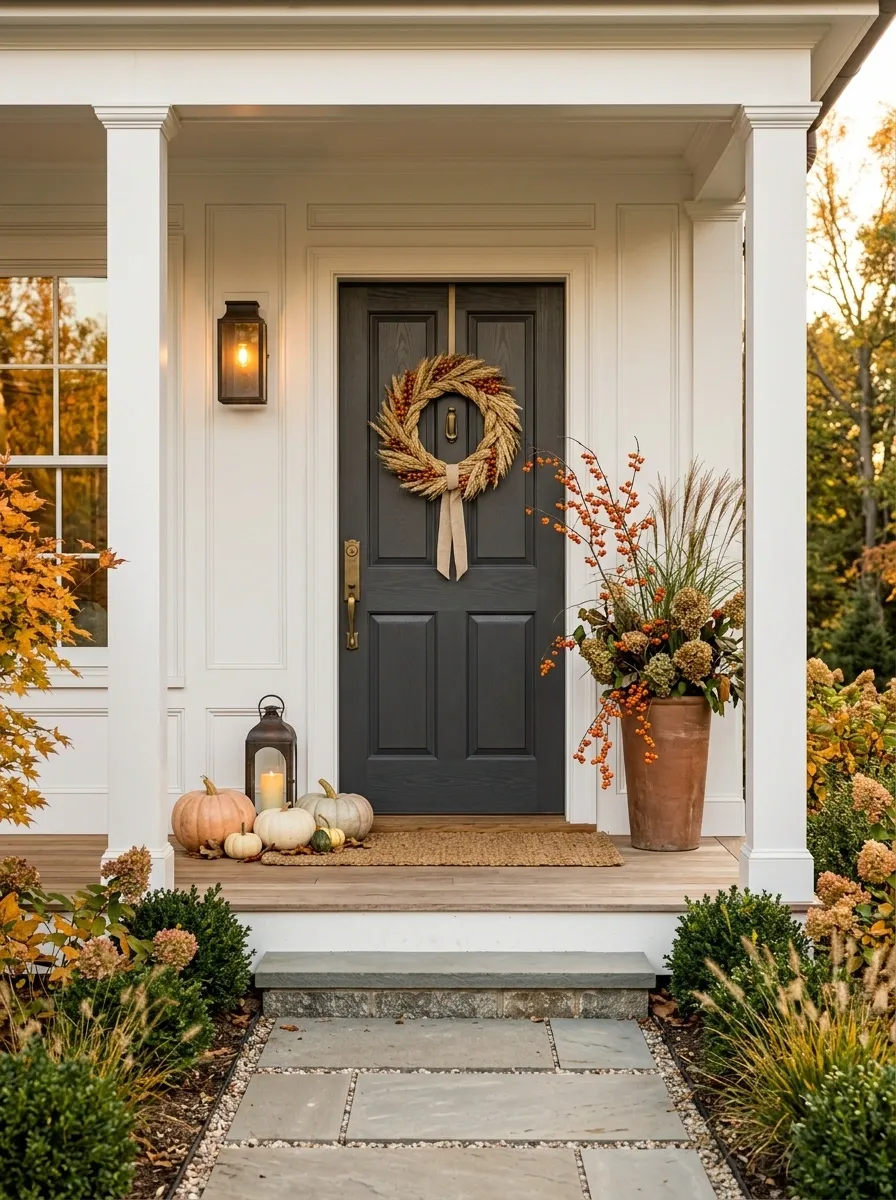 Keep Outdoor Autumn Decor Focused Around the Main Entrance