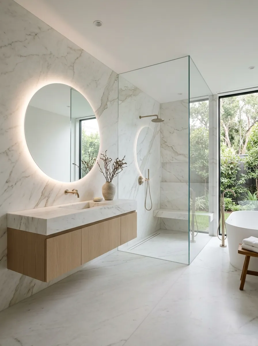 Large-Format Stone Makes Small Bathrooms Feel Calmer