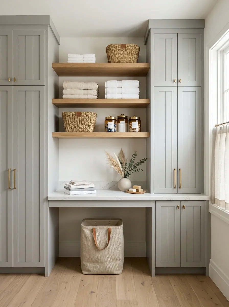 Laundry Room With Deep Shelves and Concealed Utility Storage