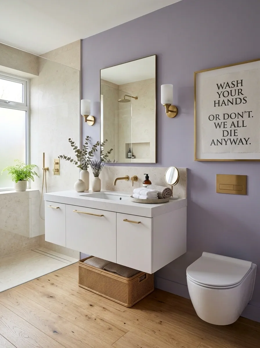 Lavender Bathroom With Playfully Serious Spa Styling