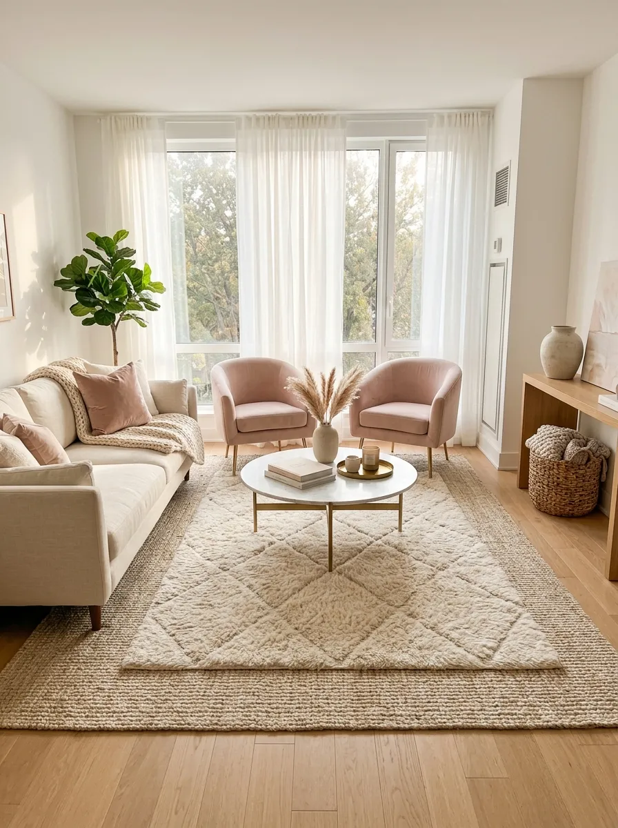 Layer a Cream Rug Over a Larger Neutral Floor Covering