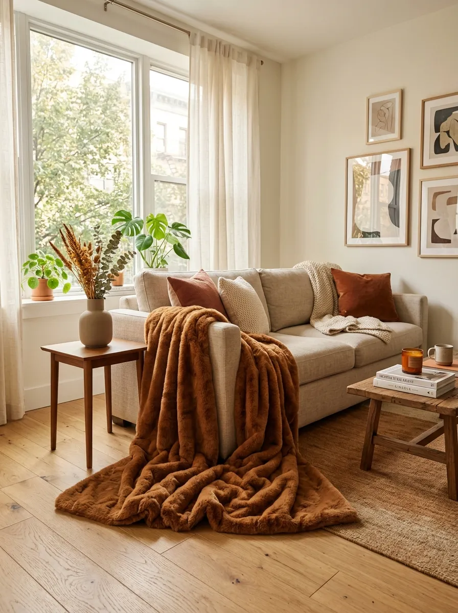 Layer a Faux Fur Throw Over a Boring Rental Couch