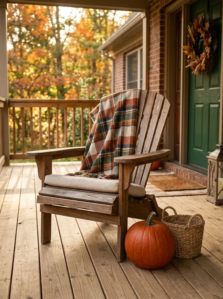 Layer a Plaid Throw Over a Porch Chair