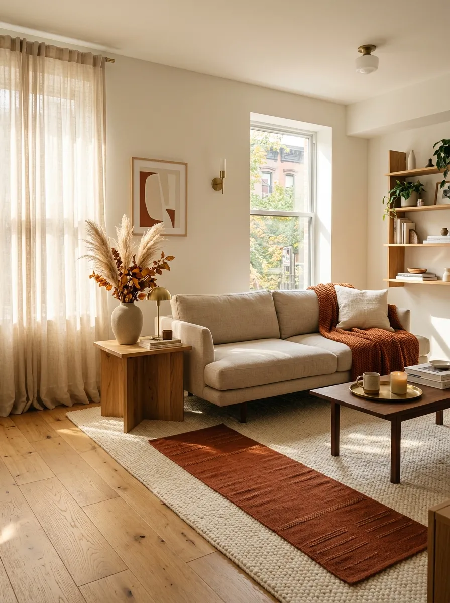 Layer a Small Rust-Toned Runner Over Neutral Rugs