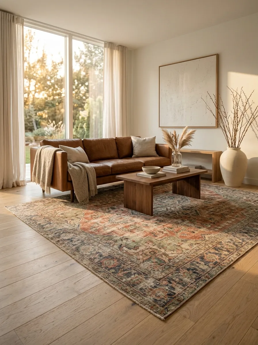 Layer a Vintage Rug Over Plain Flooring