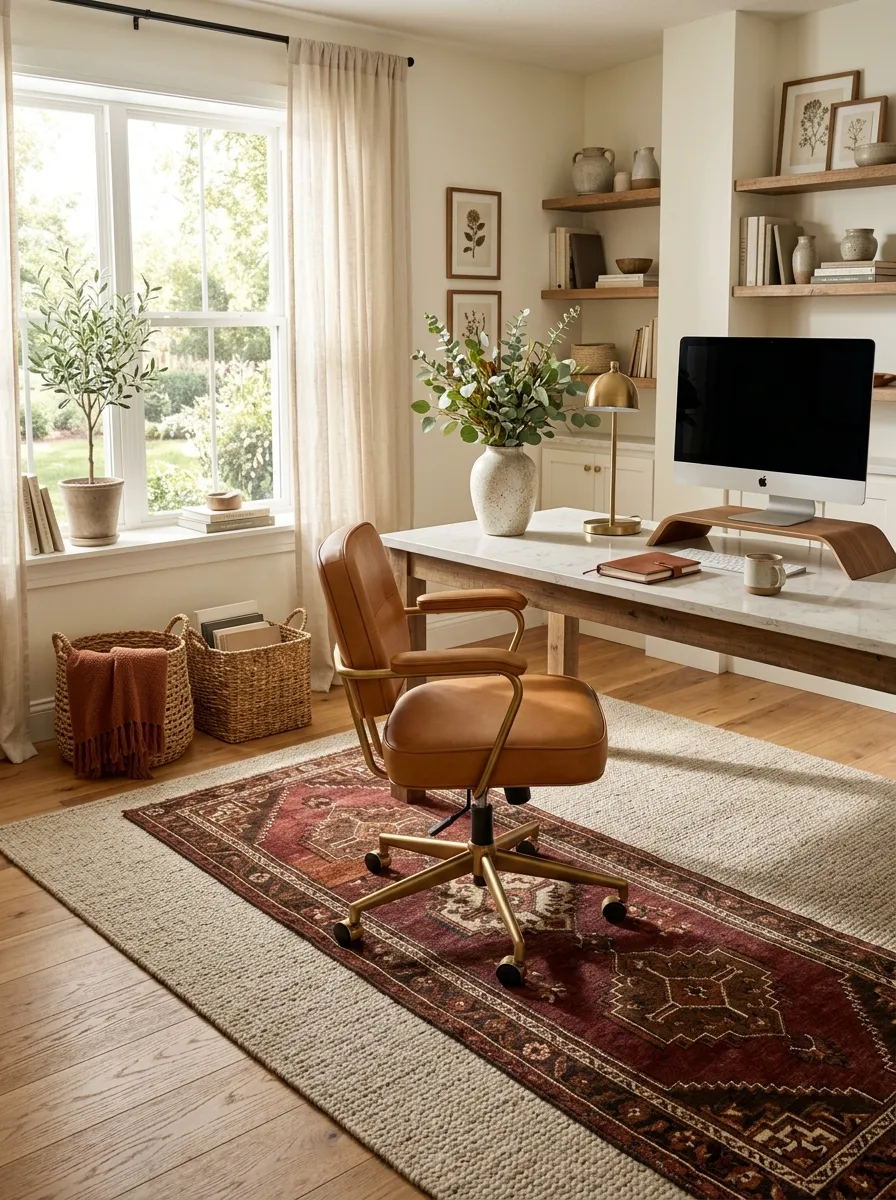 Layer a vintage-style runner over your office rug