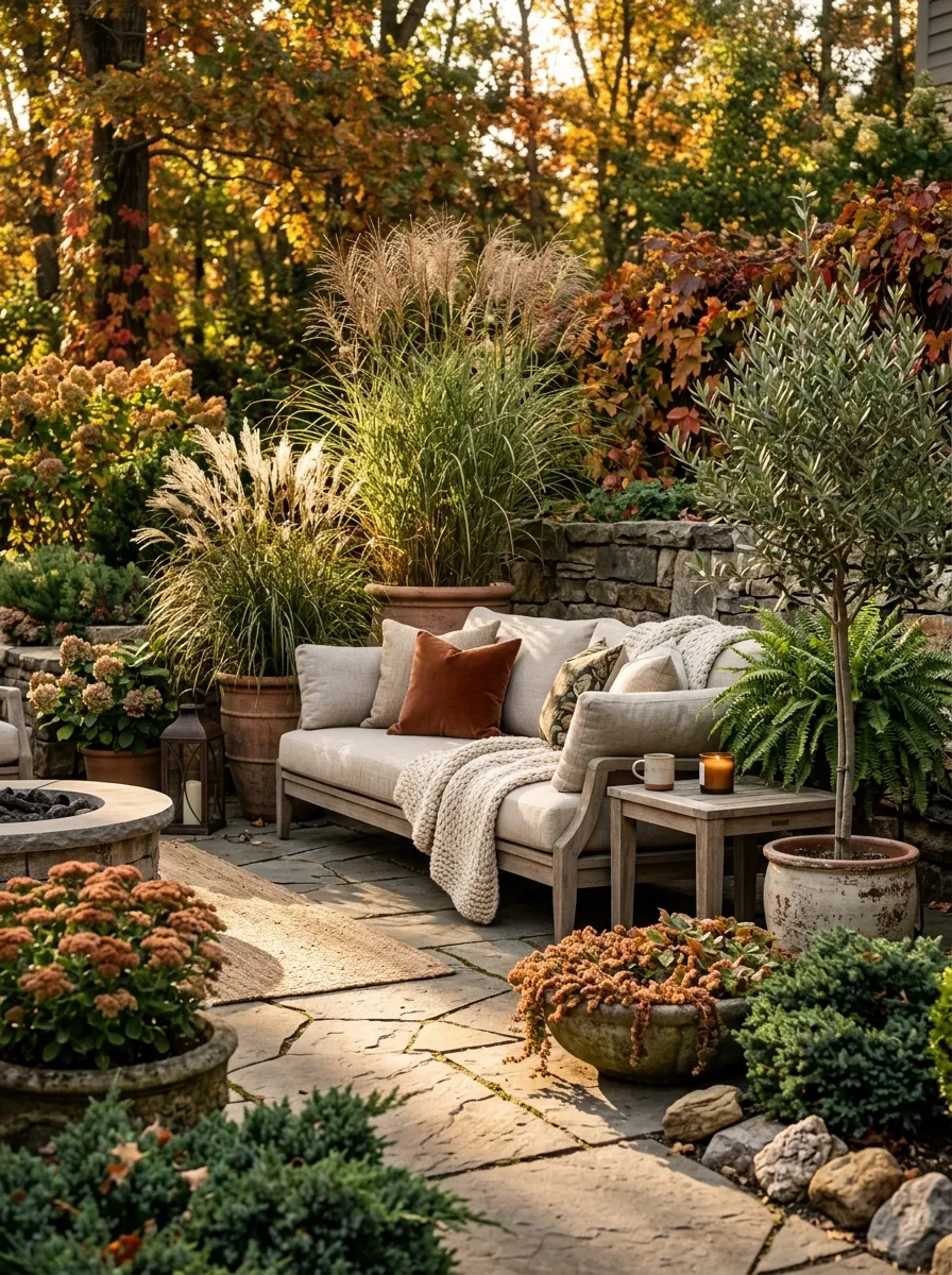 Layer Tall, Medium, and Low Plants Around the Patio