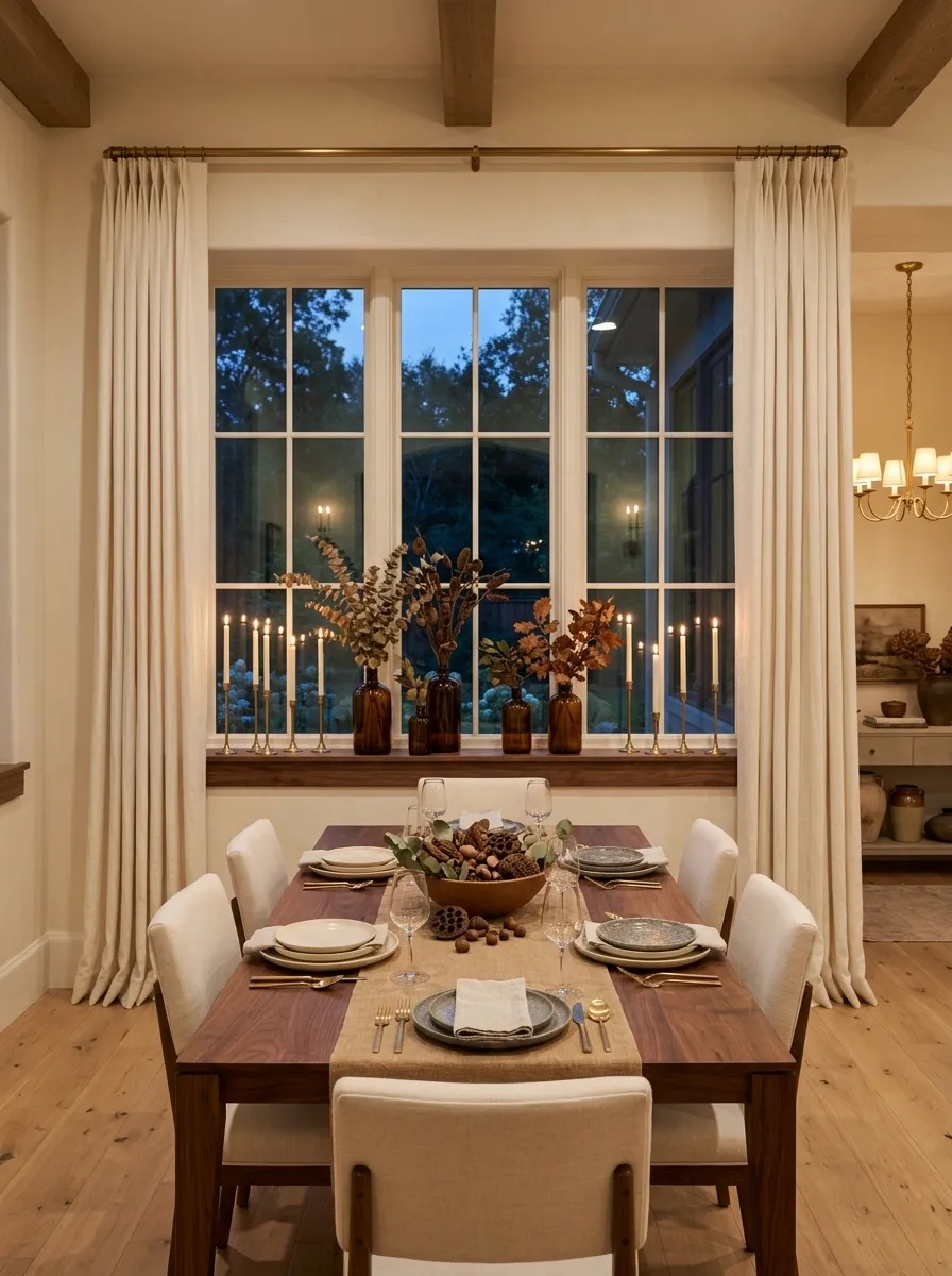 Layered Dining Room Window With Candlelight