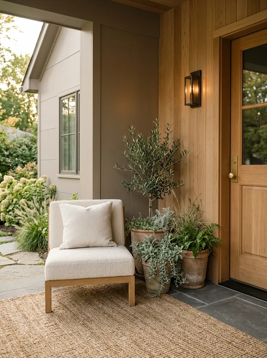 Layered Neutral Porch With Textured Upholstery