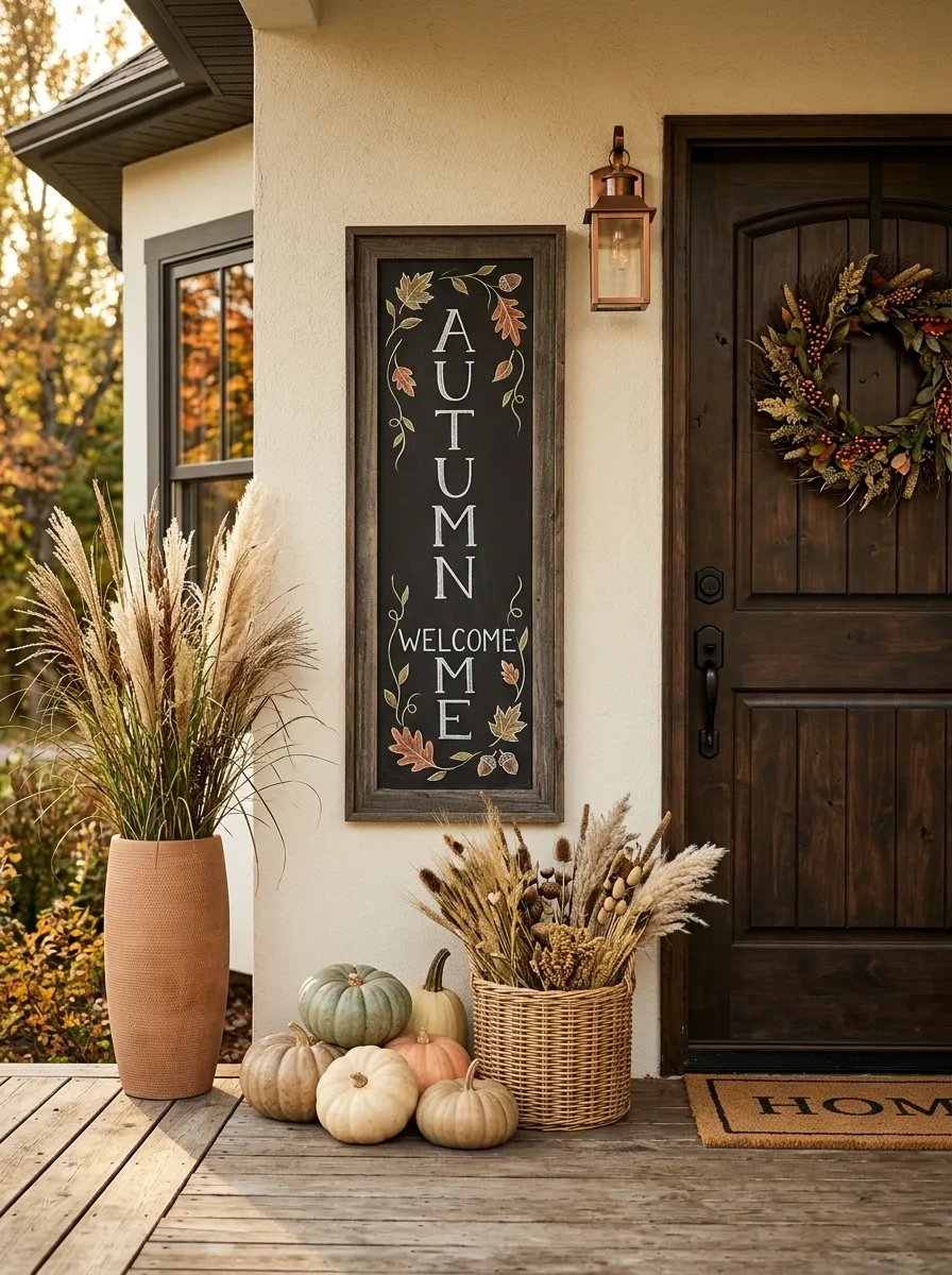 Layered Porch Chalkboard With Vertical Lettering