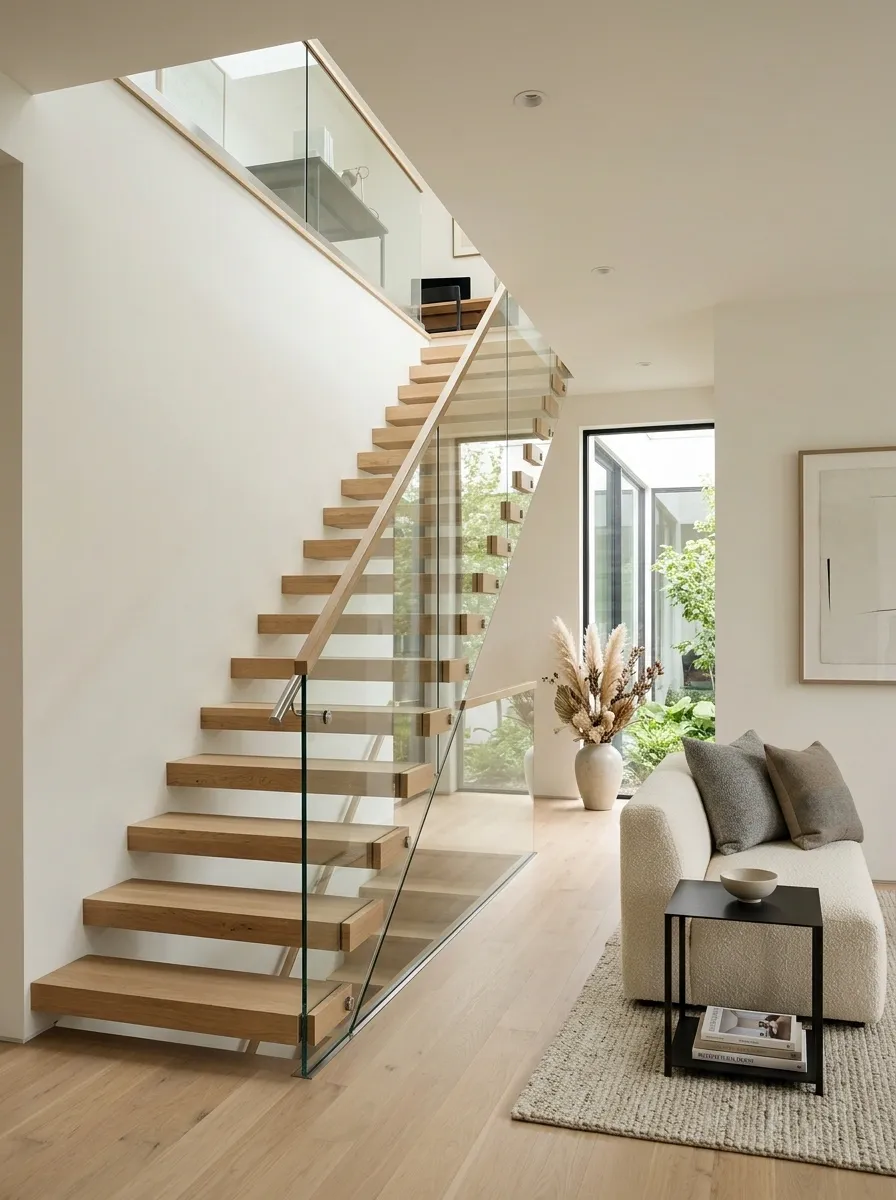 Let a Glass Railing Keep a Small Staircase Visually Open