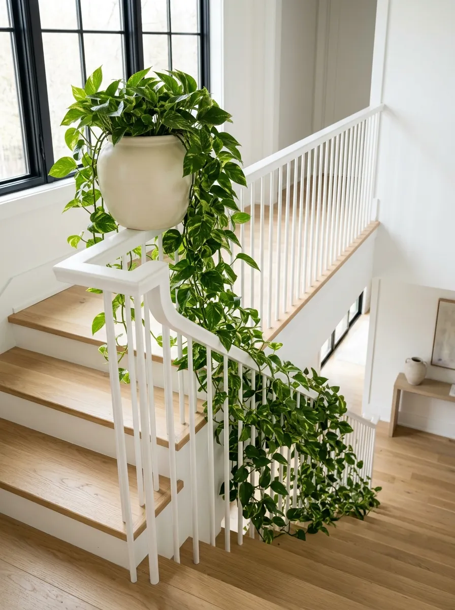 Let A Trailing Pothos Cascade Down The Railing