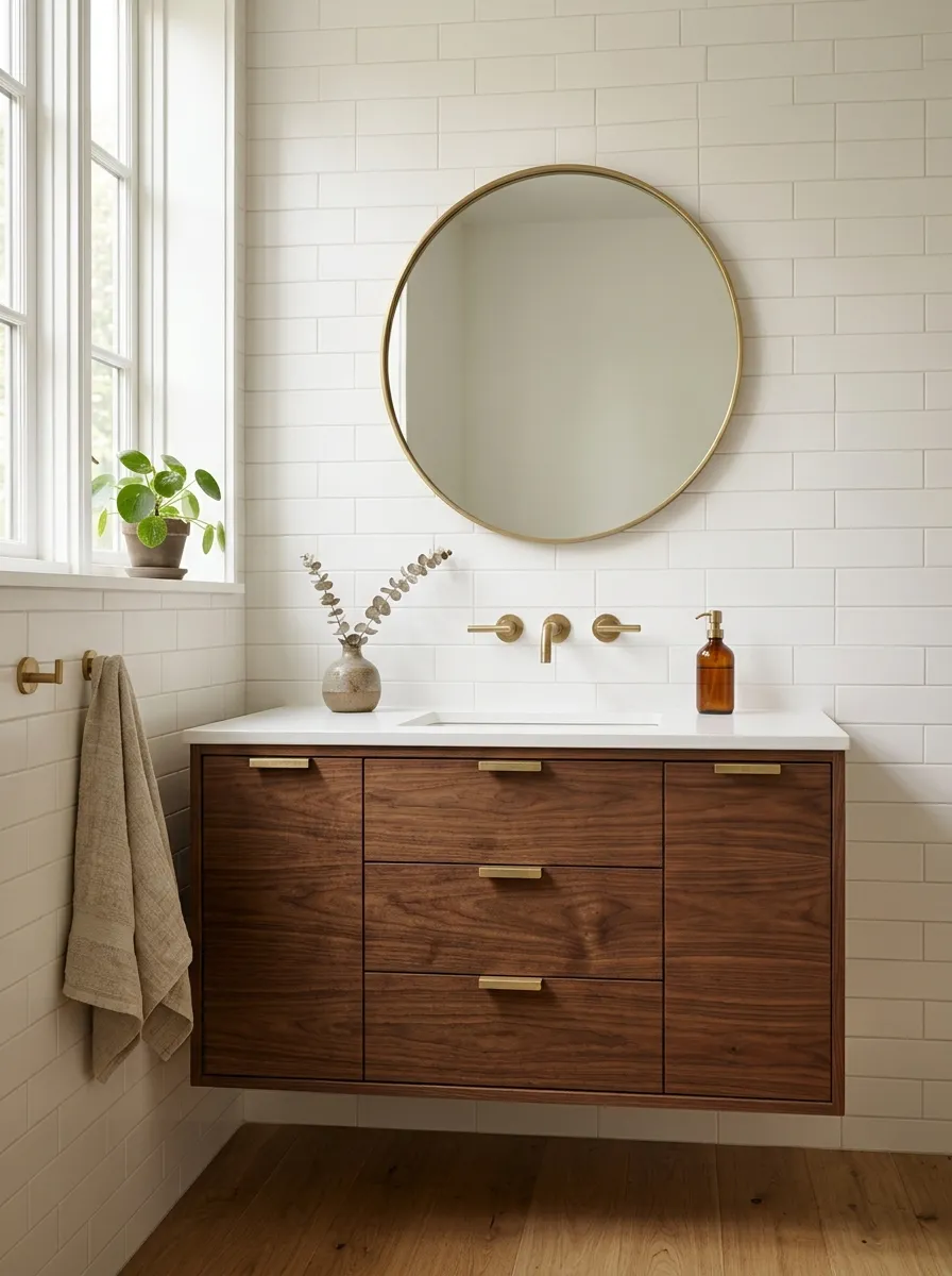 Let Brass Hardware Warm Up a White Bathroom