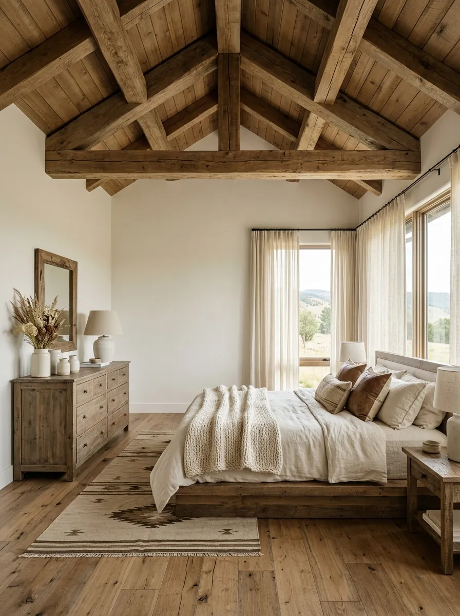 Let Exposed Wood Be the Main Bedroom Feature