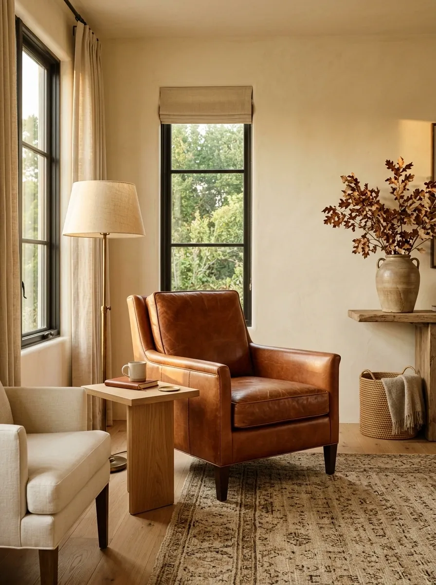 Let One Cognac Leather Piece Anchor the Room
