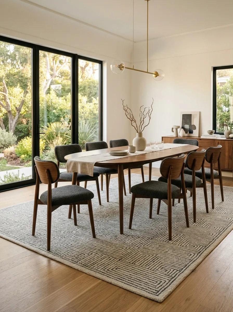 Let One Large Rug Define the Whole Dining Zone
