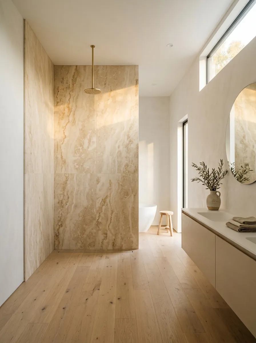 Let the shower wall become the room's main feature