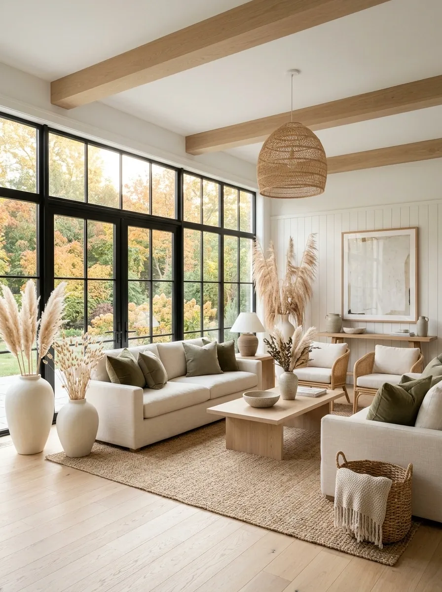 Light-Filled Sunroom With Olive, Cream, and Dried Grasses