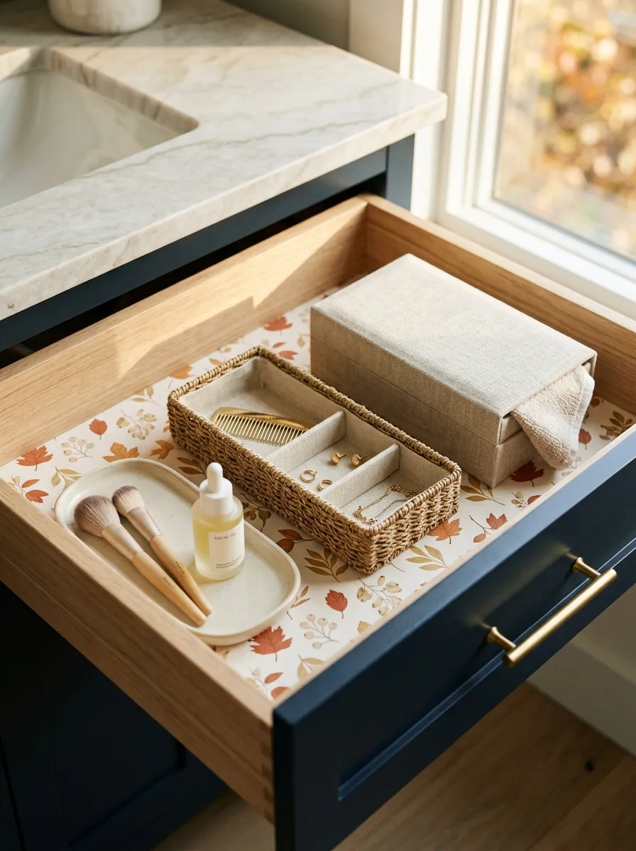 Line the Drawers With Removable Autumn Prints