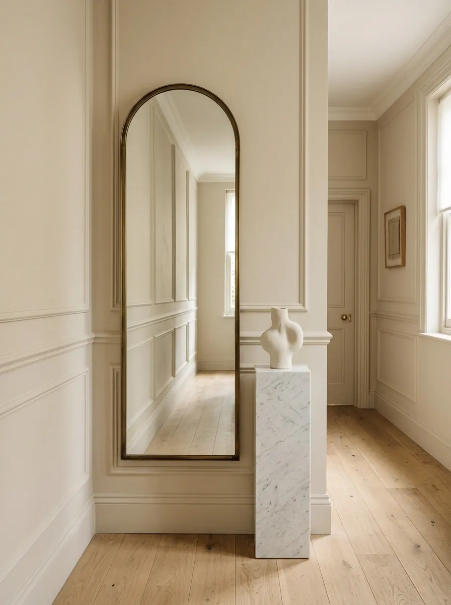 Long Vertical Mirror With a Petite Marble Pedestal