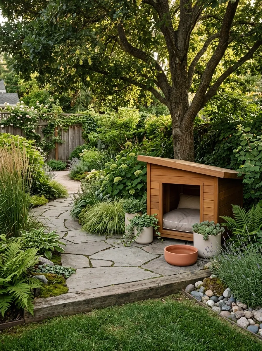 Lush Garden Dog Nook With Natural Stone Paths