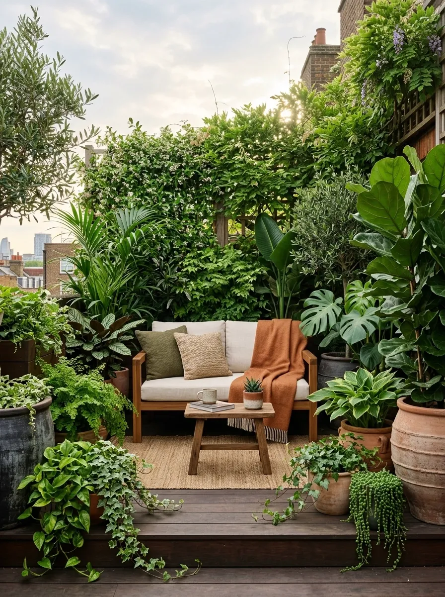 Lush Rooftop Conservatory Feel With Layered Greenery