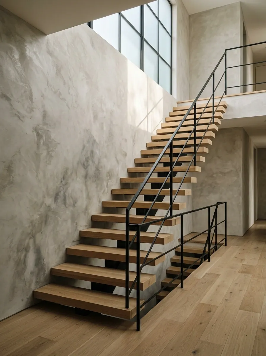 Make a Plain Staircase Stand Out With a Textured Wall Finish