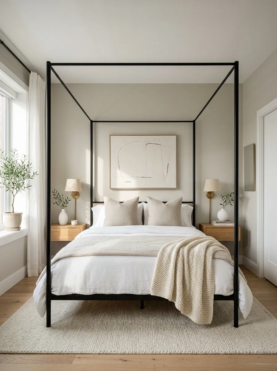 Make a Small Bedroom Work With a Slim Canopy Frame