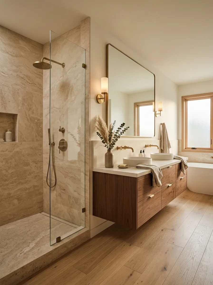 Match the shower wall to the vanity for a connected look