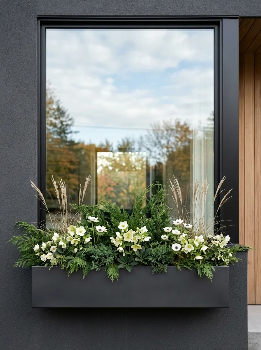 Minimal Evergreen and White Composition