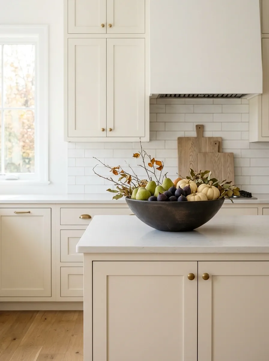 Minimal White Kitchen With One Dramatic Harvest Bowl