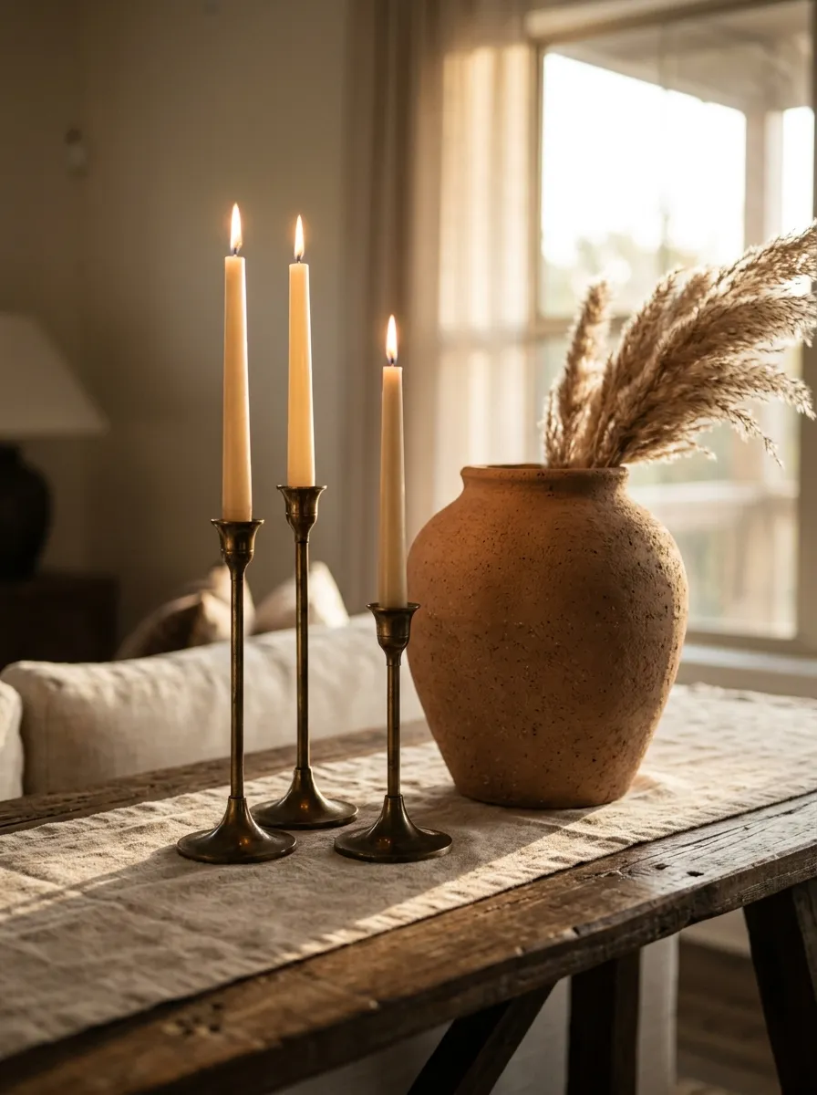 Mix Brass Candlesticks With Matte Ceramics
