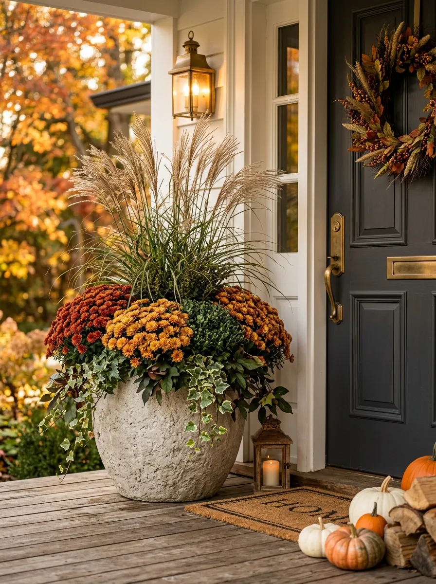 Mix Mums With Ornamental Grasses
