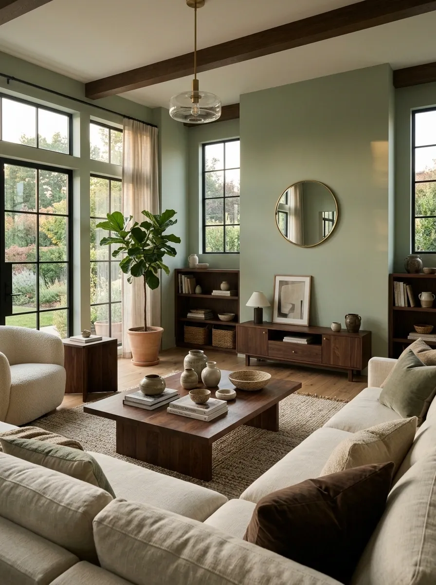 Mix Sage With Walnut for a Richer Living Room