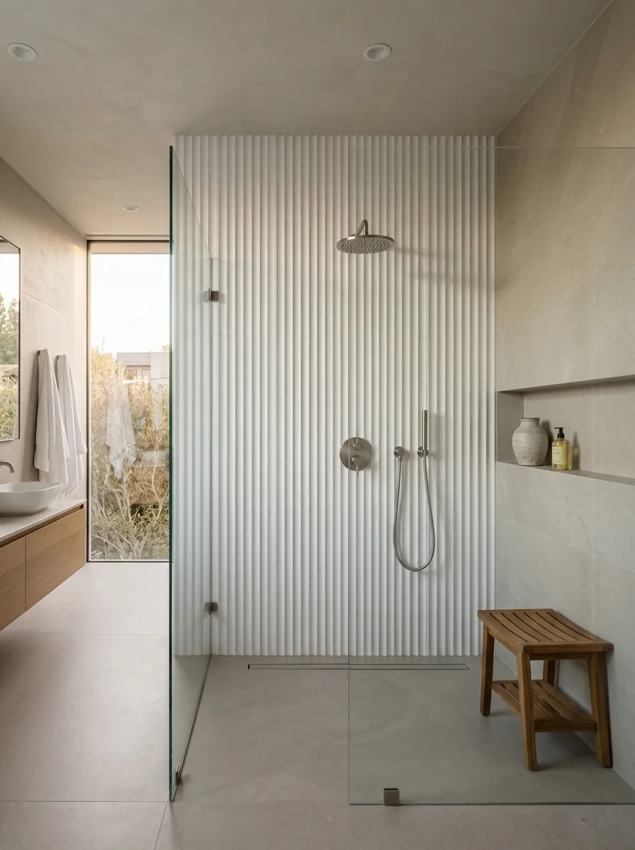 Mix vertical fluted tile with smooth stone