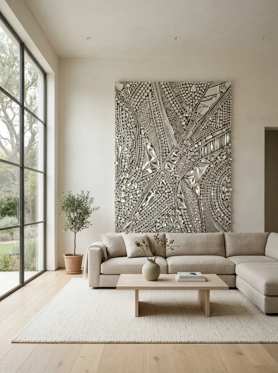 Modern Minimal Room With One Oversized Bedazzled Focal Piece