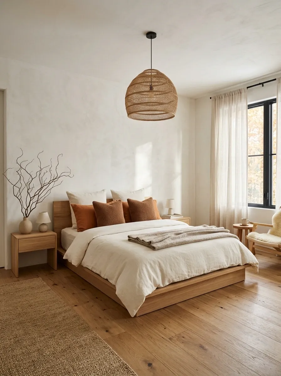 Modern Organic Bedroom With Cinnamon Textiles
