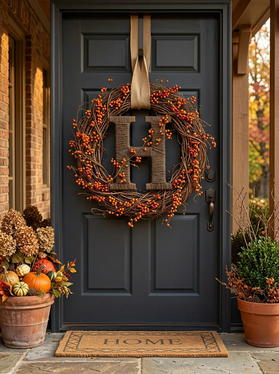 Monogrammed Grapevine with Bittersweet Berries