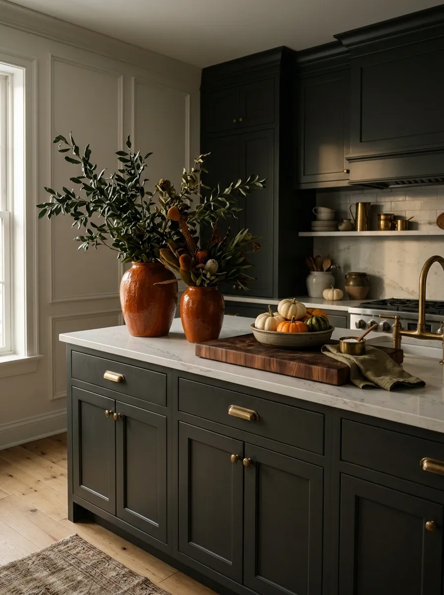 Moody Kitchen With Burnt Orange Ceramic