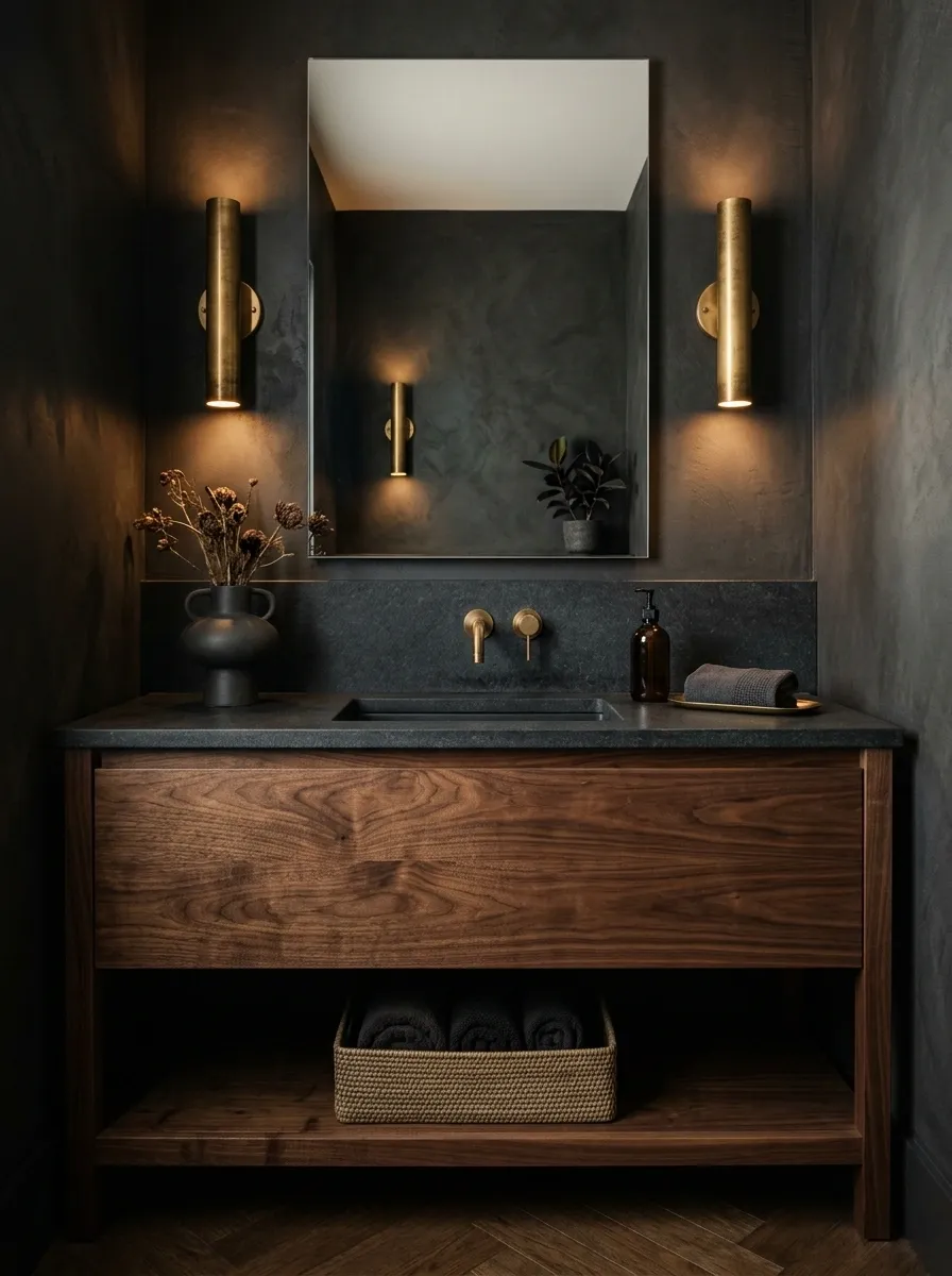 Moody Walnut Vanity With Charcoal Stone