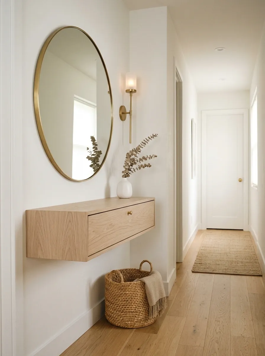 Narrow Entry Nook With Floating Drawer Storage