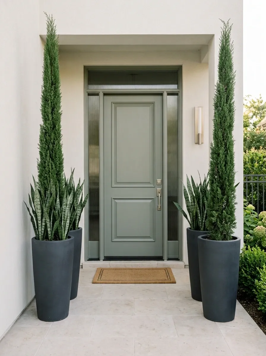 Narrow Entry With Tall Columnar Plants