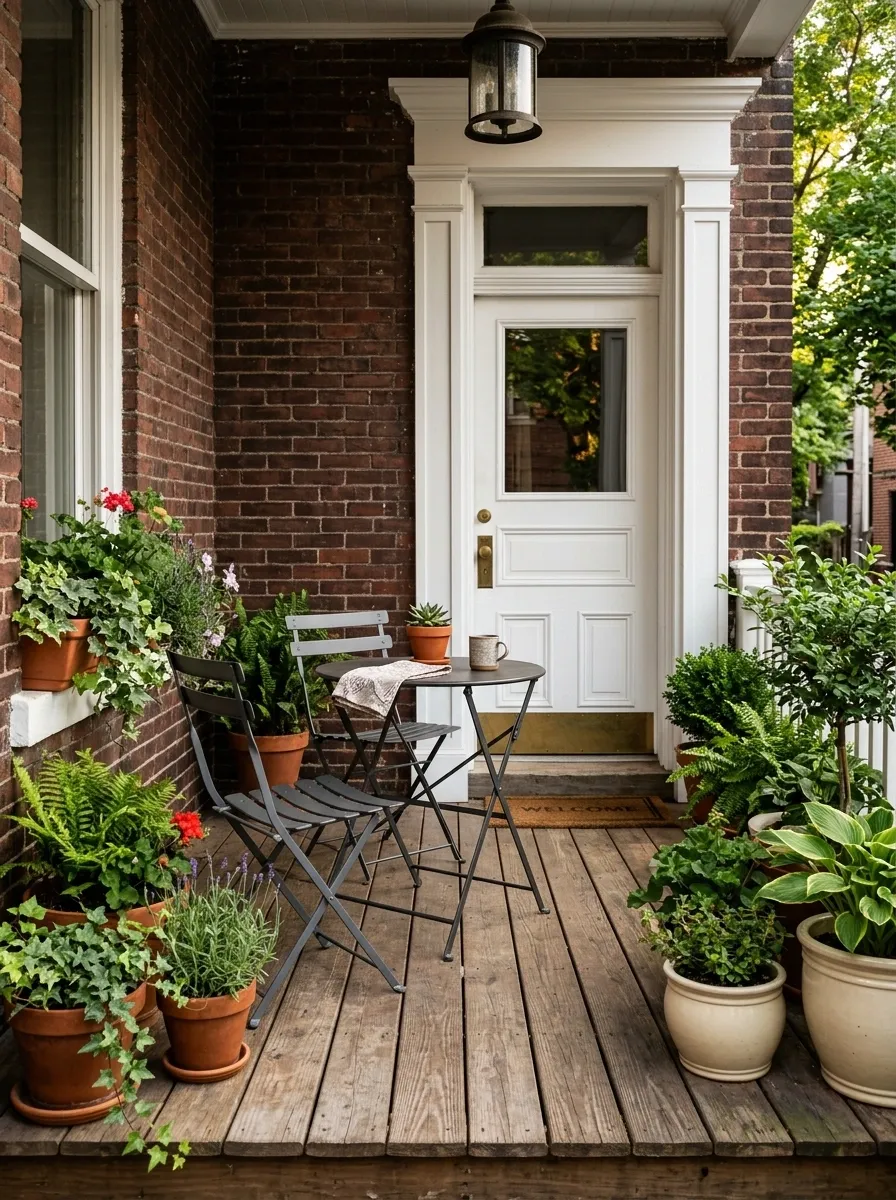 Narrow Urban Porch With Folding Bistro Seating