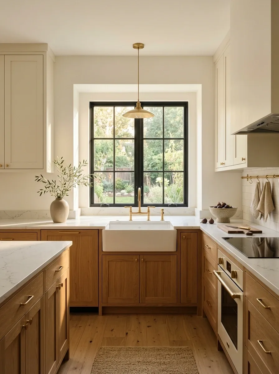 Oak-and-Cream Kitchen With a Deep Window Counter