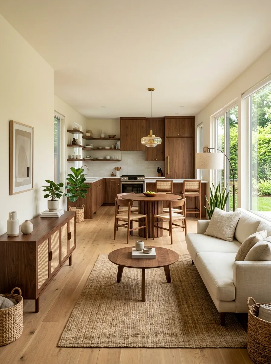 Open-Plan Small Home With One Continuous Wood Furniture Language