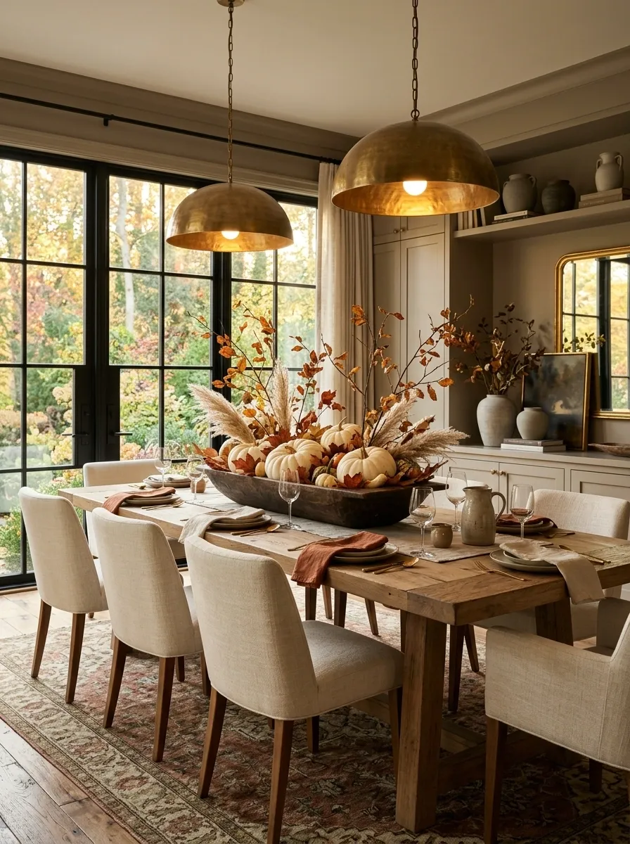 Oversized Dough Bowl on a Long Dining Table