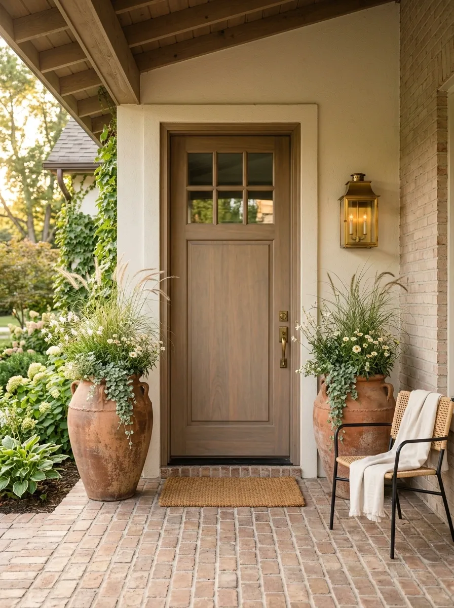 Oversized Terracotta Urns With Soft Greenery